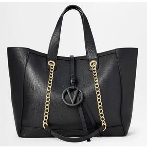 Valentino by Mario Valentino Sophie Medallion Leather Black Bag Tote Gold Chain